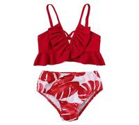 Costume da Mare Bambina, Costume da Bagno Sportivo Due Pezzi per Bambina con Elegante Design Floreale e Top Reggiseno Triangolare