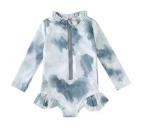 Costume da Mare Bambina, Summer Toddler Girls Manica Lunga Ruffles Colore Tie Dye Gradient Prints 1 Pezzo Costumi da Bagno Beach Costume da Bagno Bikini