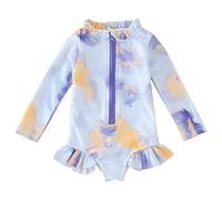 Costume da Mare Bambina, Summer Toddler Girls Manica Lunga Ruffles Colore Tie Dye Gradient Prints 1 Pezzo Costumi da Bagno Beach Costume da Bagno Bikini