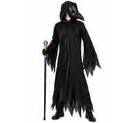 Costume da medico della peste, per adulti, con canna dorata, maschera e | tunica nera, maschera becco, canna dorata, guanti neri, taglie S-XXXL, costume di Halloween