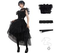 Costume da mercoledì per la famiglia, da donna, vintage, gotico, corvo, vestito da danza, cosplay, ragazza, gonna in tulle e pizzo, vestito per feste di Halloween, Abito., Large