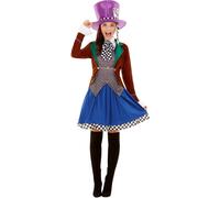 Costume Da Miss Mad Hatter Per Adulti Alice Fiaba Abito Elegante Da Donna
