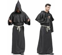 Costume da monaco con cappuccio e croce per uomo, mantello da sacerdote medievale per Halloween, Carnevale e Rinascimento.