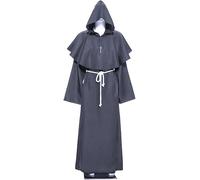 Costume da monaco da sacerdote e monaco di Halloween, costume da monaco da monaco da uomo, medievale, rinascimentale, con cappuccio, ciondolo a forma di croce e cintura