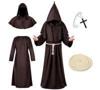 Costume da monaco da uomo con cappuccio e croce, costume da monaco medievale da uomo, abito medievale, abito da sacerdote, abbigliamento medievale per carnevale, Halloween, cosplay