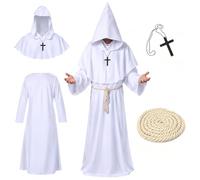 Costume da monaco da uomo con cappuccio e croce, costume da monaco medievale da uomo, abito medievale, abito da sacerdote, abbigliamento medievale per carnevale, Halloween, cosplay