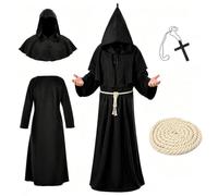 Costume da monaco da uomo con cappuccio e croce, costume da monaco medievale da uomo, abito medievale, abito da sacerdote, abbigliamento medievale per carnevale, Halloween, cosplay
