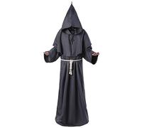 Costume da monaco gotico medievale per Halloween, costume da frate e strega, costume da sacerdote, costume da palcoscenico, abito gotico rosso (grigio, M)