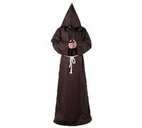 Costume da Monaco, Monaco Sacerdote Accappatoio Frate Medieval Rinascimentale, Cosplay Costume Robe Adulto Mantello, Abito da Mago Costume da Prete con Collana a Croce per Halloween Carnevale