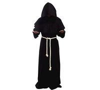 Costume da monaco per adulti, da uomo, con cappuccio, per carnevale, cosplay, gotico, mago, cavaliere, rinascimentale (L, nero)