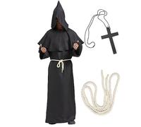 Costume da Monaco Sacerdote, Costume da frate medievale Abito da monaco con cappuccio Abito da sacerdote rinascimentale Costume da mago adulto Vicario Costume da diavolo Costume di Halloween Carnevale