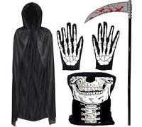 Costume da Morte - Costume da scheletro per adulto 4 pezzi - Maschera da Fantasma, guanti da scheletro,Falce da Tristo Mietitore - Travestimento Halloween Tristo Mietitore per adulti