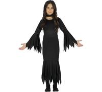 CARNEVALE HALLOWEEN VESTITO COSTUME MORTICIA ADDAMS STREGA BAMBINO ADULTO