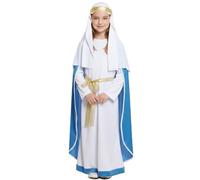Costume da Natività Maria per bambini, per bambine, con vestito blu e copricapo, per la scuola dei bambini