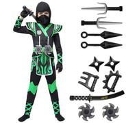 Costume da Ninja Verde per Bambini Feste a Tema Ninja, Costume di Halloween, Gioco di Ruolo da Ninja, Festa di Natale (Piccolo)