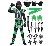 Costume da ninja verde per feste a tema ninja per bambini, costume di Halloween, gioco di ruolo da ninja, festa di Natale (medio)