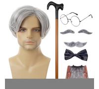Costume da nonno per uomo vecchio taglia adulta | /set kit costume nonno | parrucca bastone occhiali sopracciglia finte baffi artificiale papillon per nonno cosplay
