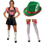 Costume da Oktoberfest bavarese da donna, con cappello e calze | Costume di lusso, cappello bavarese, calze bianche con fiocco rosso, taglie dalla S alla XXL