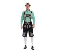Costume da Oktoberfest da uomo, 2 pezzi, pantaloni in pelle nera e marrone con ricamo e camicia a quadri, adatto a tutte le forme del corpo, # 028, L
