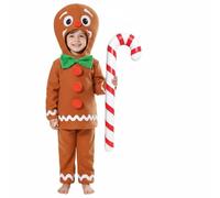 Costume da omino di pan di zenzero, 3 pezzi, top, pantaloni e bastoncino di zucchero gonfiabile, simpatico costume per bambini