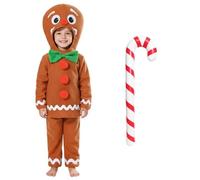 Costume da omino di pan di zenzero, 3 pezzi, top, pantaloni e bastoncino di zucchero gonfiabile, simpatico costume per bambini
