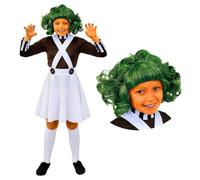 Costume da operaia di fabbrica, gonna bianca, top marrone e parrucca verde, per bambini, per la Giornata mondiale del libro, Halloween e feste a tema