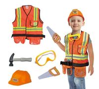 Costume da operaio edile per bambino - Completo da costruttore in 5 pezzi, set per giochi di ruolo di ingegneria | Uniforme da festa per il giorno della carriera con giacca, cappello, occhiali, distin