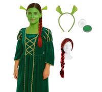 Costume da orco da principessa per adulti, abito da principessa verde con orecchie da orco, parrucca intrecciata e pittura per il viso verde, perfetto per fiabe, film e divertimento di Halloween