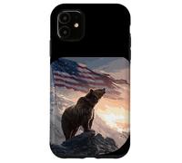 Costume da orso bruno con bandiera USA per gli amanti dei simboli Custodia per iPhone 11