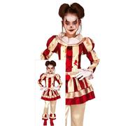 FIESTAS GUIRCA | Costume Clown Striato Bambina (10-12 anni) - Vestito, Pantaloni e Collare per Ragazze - Costumi da Pagliaccio per Halloween e Feste a Tema - Ideale per Ragazze - Beige e Granata