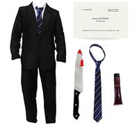 Costume da Patrick Bateman per adulti, taglia XXL, vestito nero + cravatta blu + coltello insanguinato + biglietto da visita + sangue finto, costume di Halloween
