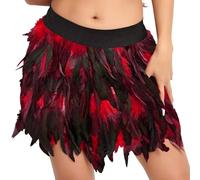 Costume da pavone da donna, gonna con piume, costume di carnevale, vita elasticizzata, mini gonna da corvo, gonna in tulle, per festival, colore rosso