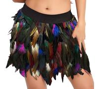 Costume da pavone da donna, gonna in piuma da donna, costume di carnevale, vita elasticizzata, mini gonna da corvo, costume da corvo, gonna con piuma, Halloween, feste di Natale, cosplay, festival
