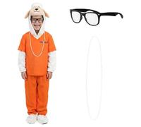 Costume da pecora per bambini, assistente sindaco dello zoo, tuta da prigioniero e vestito da pecora, con collana di perle e occhiali con lenti trasparenti, set cosplay per Halloween, Giornata