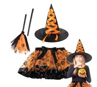 Costume da per Bambina,Costume da per Bambina,Abito da Vestire con Cappello e Scopa - Gonna tutù da, Oggetti di Scena per Giochi di Ruolo per Eventi, carnevali, Feste in Maschera