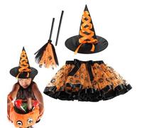 Costume da per Bambina,Costume da per Bambina | Abito da Vestire con Cappello e Scopa - Oggetti di Scena per Giochi di Ruolo, Gonna tutù da per Feste in Maschera, Halloween, Carnevale