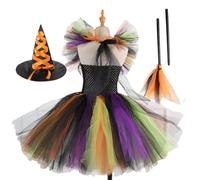 Costume da per Bambine Vestito di Halloween Fantasy da con Cappello a Scopa | Abito in Tulle per le Bambine Cosplay per Feste in Maschera, Carnevale e Spettacoli Teatrali