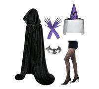 Costume da per donne adulte, set cosplay - accessori per Halloween: maschera in pizzo, calze, mantello e cappello per performance sceniche, viola., Se référer au descriptif