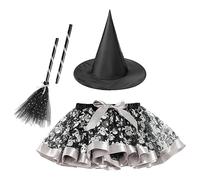 Costume Da Per Ragazze - Vestito da Halloween Set di 3 Pezzi,Set Con Cappello E Scopa Per Cosplay, Gioco Di Ruolo, Fotografia, Compleanno, Mascherata E Festa Di Dis