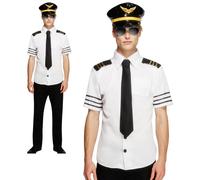 Costume Da Pilota Di Volo Con Camicia, Cravatta E Cappello Per Adulti