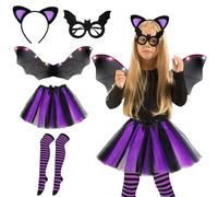 Costume da Pipipistrello per Bambini, Costume da Piccolo Palco Halloween con LED Luminosi Ali + Gonna di Tulle + Calze + Pinze per Capelli + Maschera Topo, per il Cosplay di Halloween per Bambini