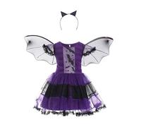 Costume da pipistrello da bambina, costume di Halloween per bambini, costume di Halloween per ragazze, gonna da pipistrello, viola con ali e fascia per la serata del carnevale di Halloween