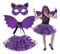 Costume da pipistrello per bambine e bambini, 3 pezzi, per Halloween, carnevale e cosplay, feste a tema con ali