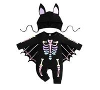 Costume Da Pipistrello Per Neonato Vintage Divertente Costume Pipistrello Unisex Cosplay Costumi Di Halloween Tutina Da Neonato Vestito Da Carnevale Scheletro Con Cappello Jumpsuit Per Bambini