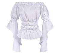 Costume da pirata da donna, camicetta con volant, camicetta pirata, camicetta da pirata, colore bianco, corsetto Speak No Evil, colore marrone, corpetto senza spalle, per cosplay grunge Clothes