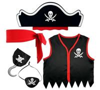 Costume da pirata per bambini, 5 pezzi, accessori per cosplay | Costume da pirata per bambini, 5 pezzi, con cappello, gilet, patta per gli occhi, gancio, costume da pirata per ragazzi e
