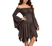 Costume da Pirata per Donna Abito da Piratessa in Stile Medievale e Gotico Vestito Basic Tinta Unita per Halloween Carnevale Feste a Tema Cosplay e Party Outfit Elegante e Divertente da Donna