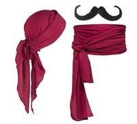 Costume da pirata professionale, bandana, cintura, barba nera, accessorio da capitano per Halloween, bambini, donne, uomini (rosso), rosso
