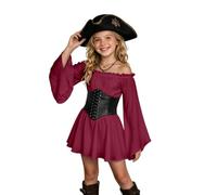 Costume da pirata rinascimentale medievale, per bambine, per Halloween | Maniche lunghe a campana con spalle scoperte e cintura a corsetto, mini abiti a trapezio, per la Giornata mondiale del libro