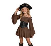 Costume da pirata rinascimentale medievale, per bambine, per Halloween | Maniche lunghe a campana con spalle scoperte e cintura a corsetto, mini abiti a trapezio, per la Giornata mondiale del libro